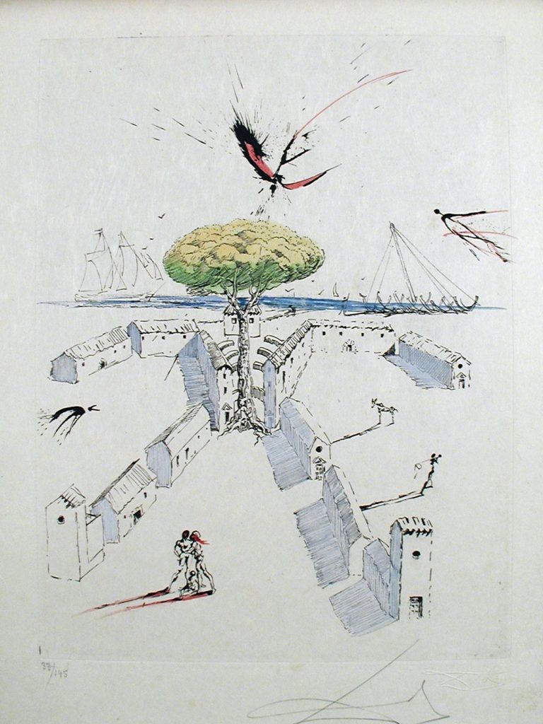 A Sketch of a Landscape With a Tree and Birds