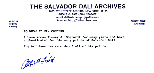 A letter from salvador dali to thomas j. Gherardi