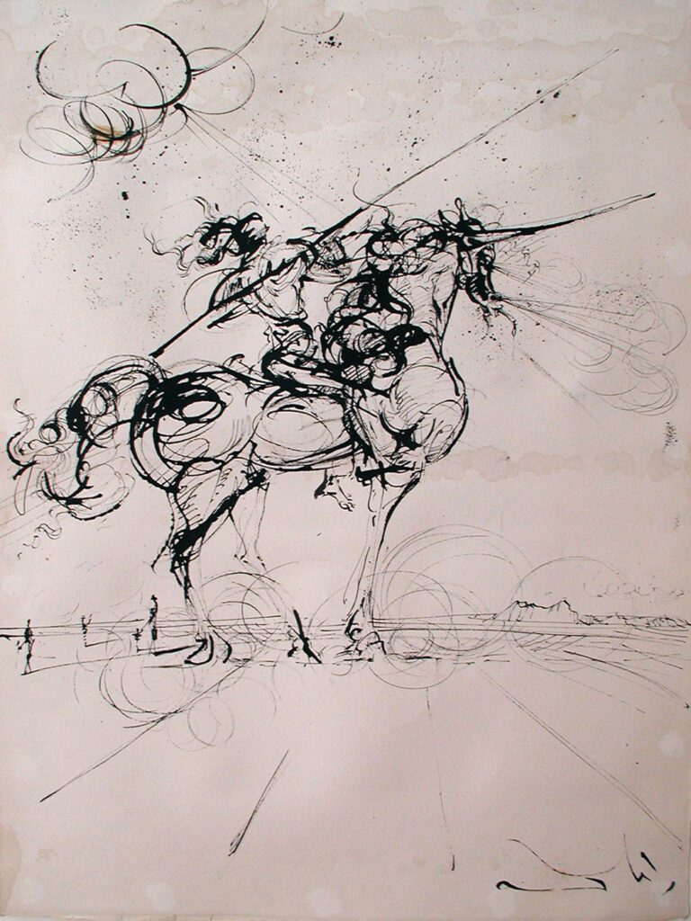 Don quichotte drawing with a pen sketch