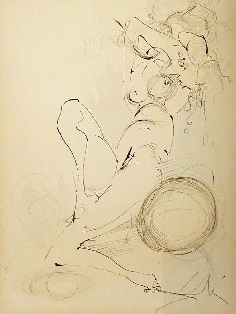 Girl Dreaming of Moon Sketch on a Cream Color Paper