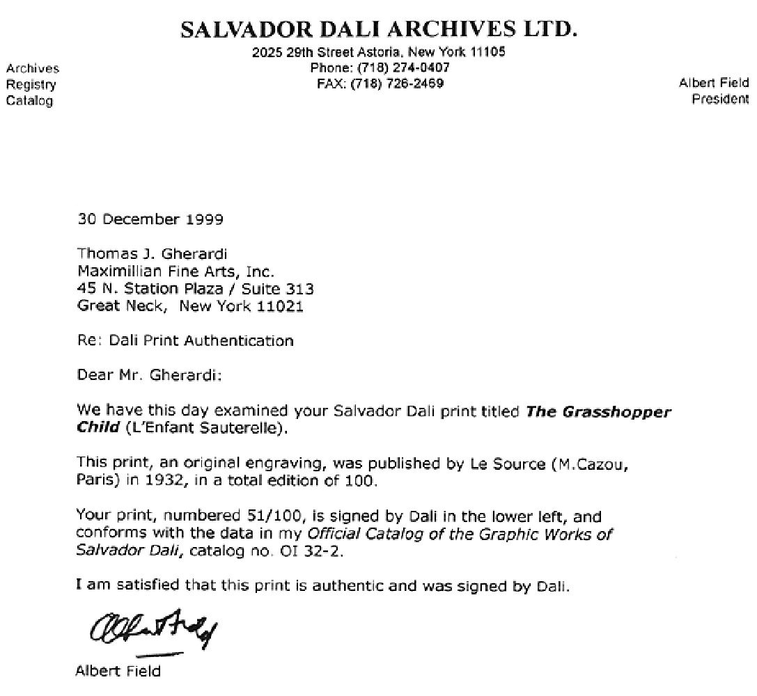 A letter from salvador dali archives ltd.