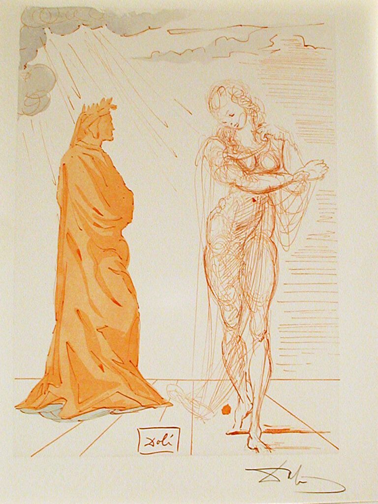 A drawing of two people standing next to each other.