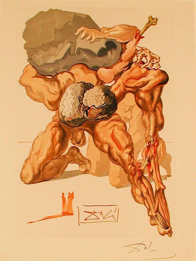 A painting of two men fighting each other.