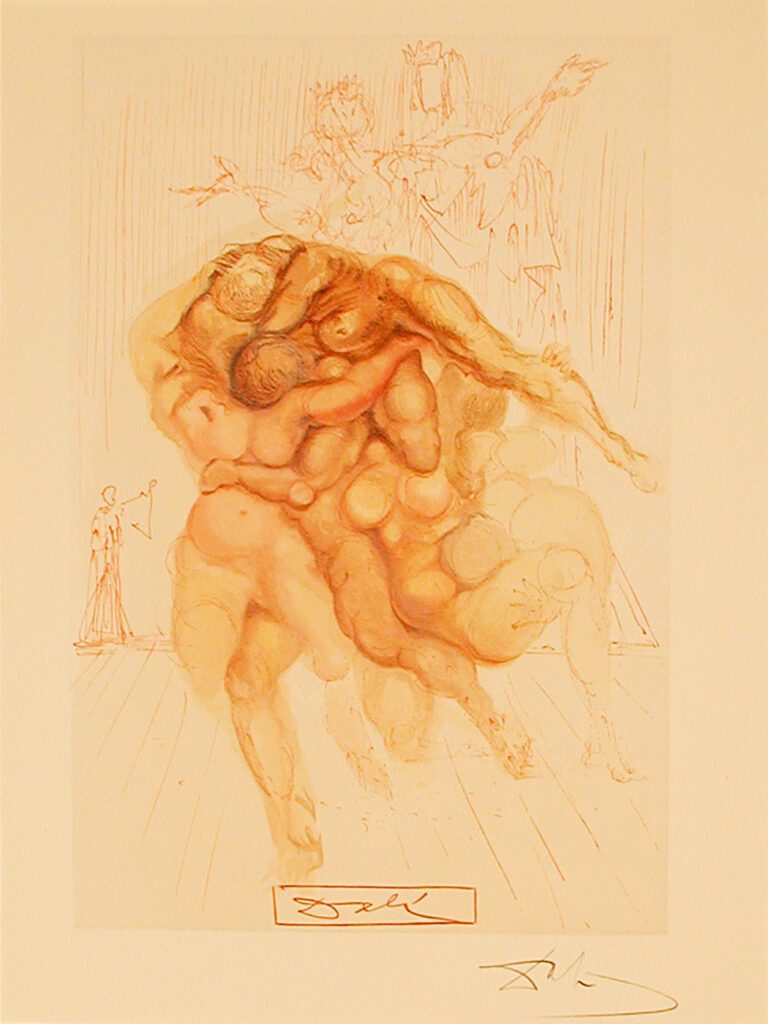 A painting of two people embracing each other.