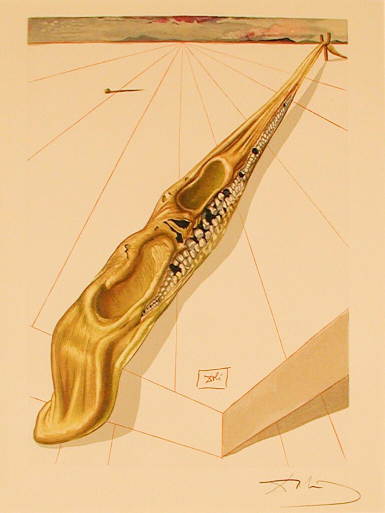 A drawing of a gold colored object on top of a wall.