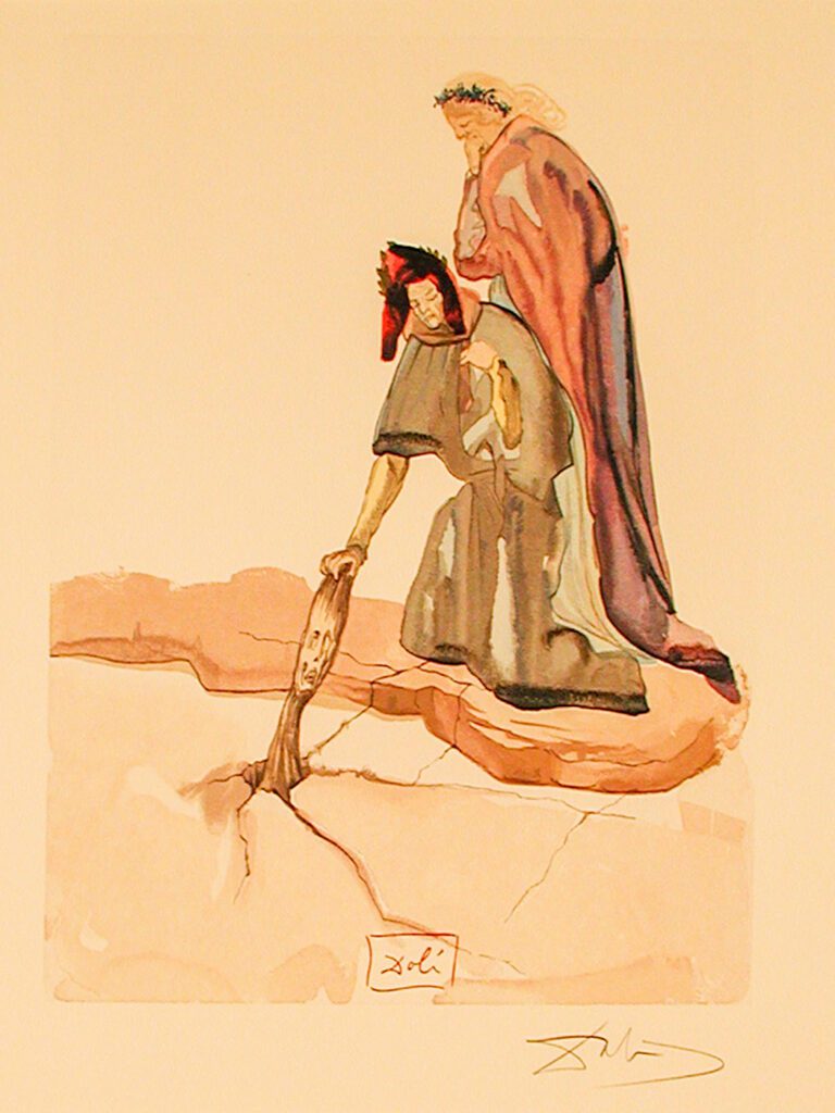 A painting of an old man holding a stick