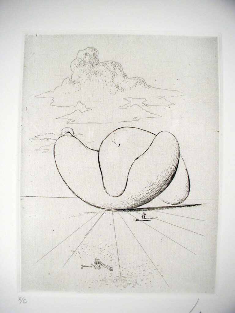 A drawing of an apple sitting on the ground.