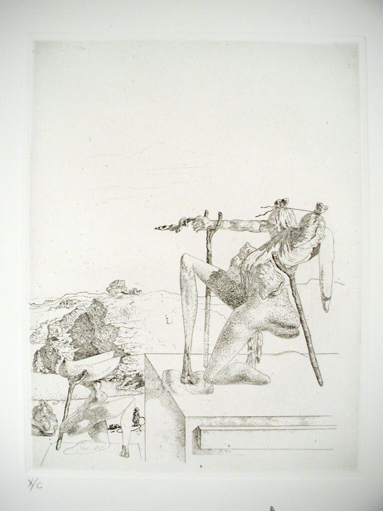 A drawing of a person with a pole and a vase