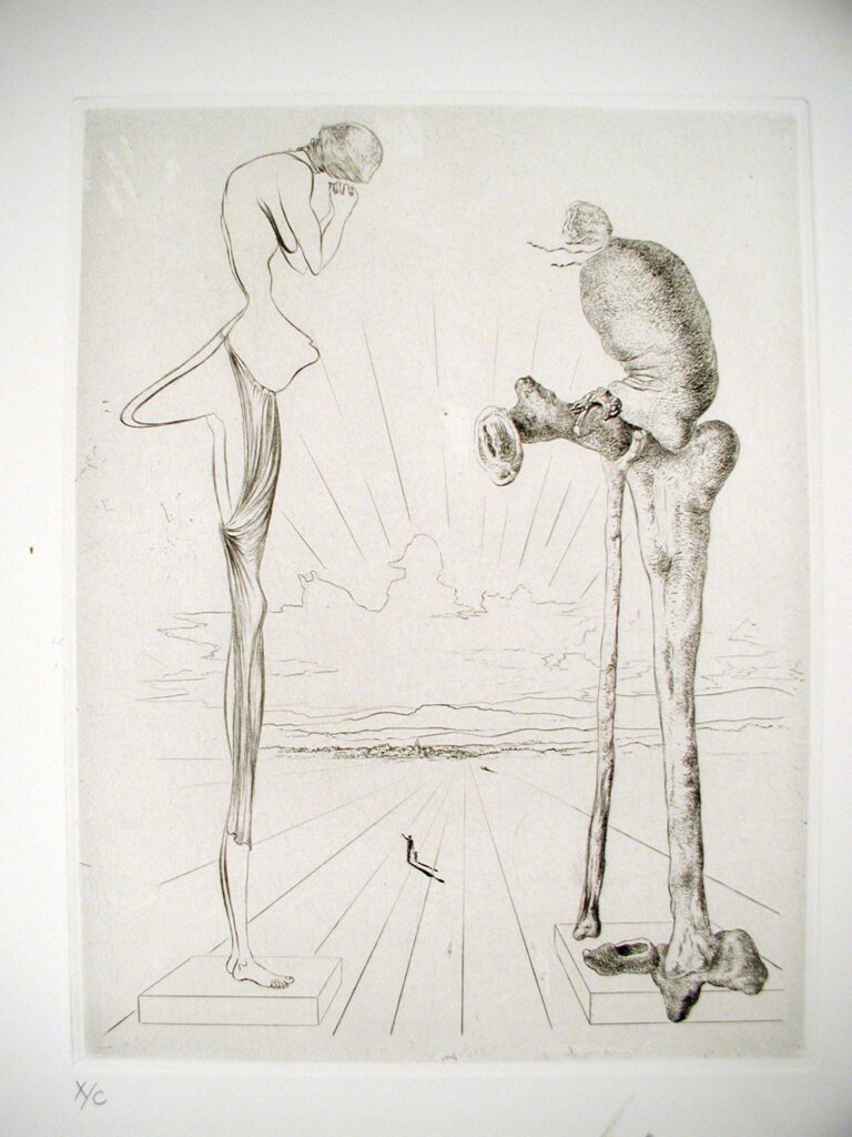 A drawing of two people standing next to each other.