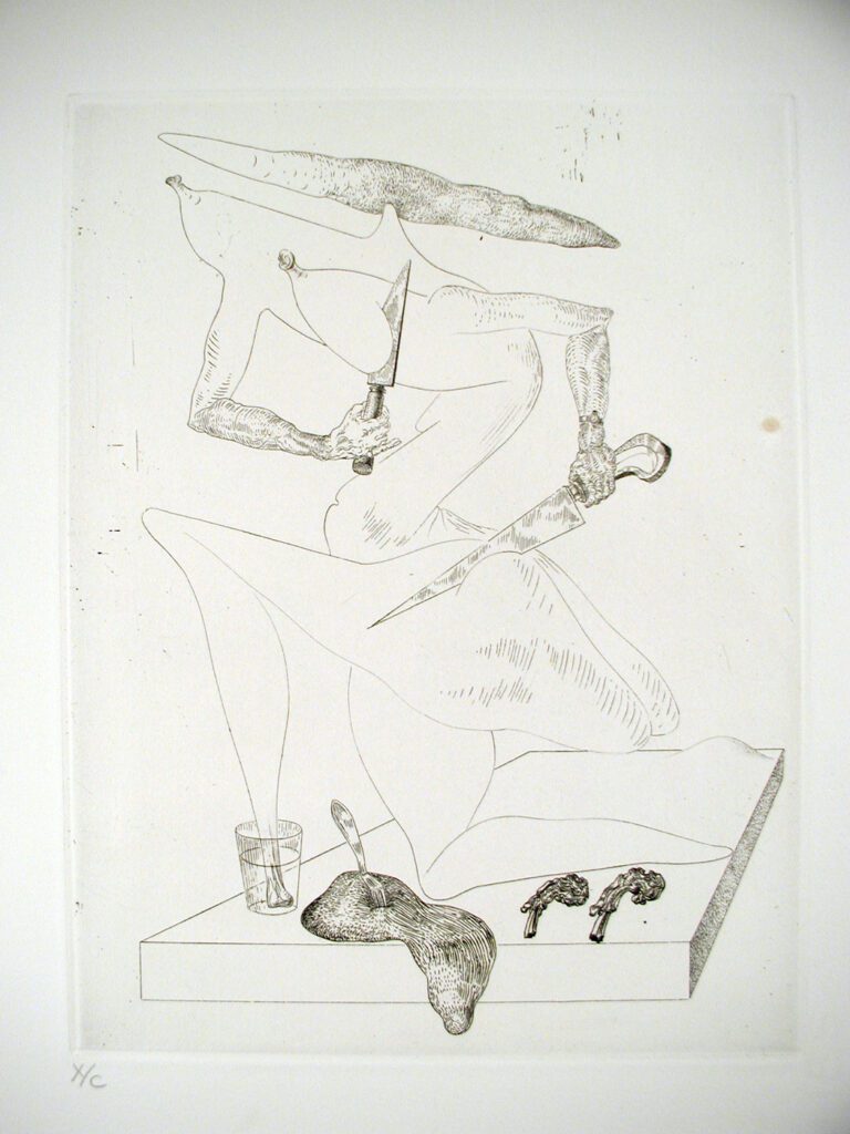 A drawing of people standing on top of a table.