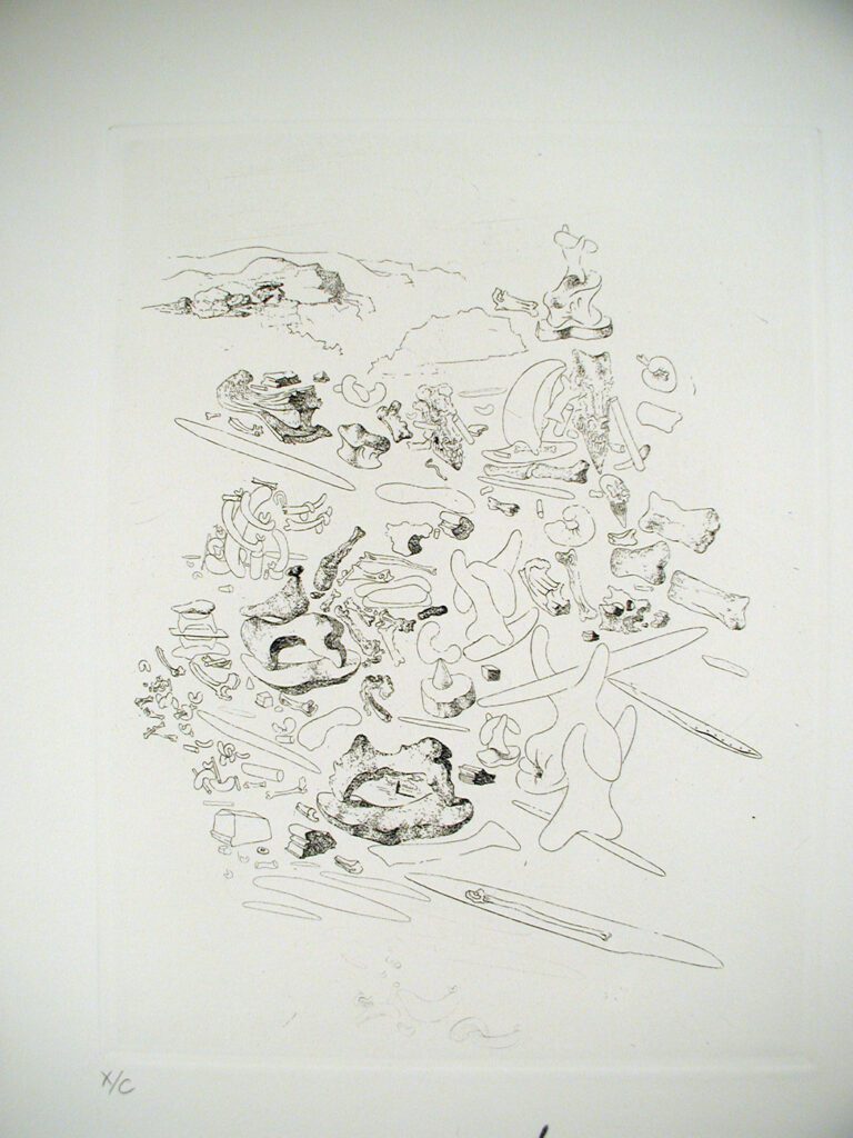 A drawing of many different objects on paper