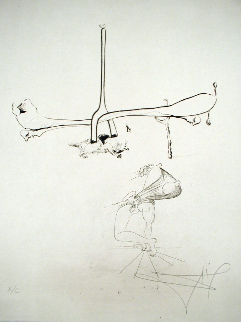 A drawing of a person standing under a light fixture.