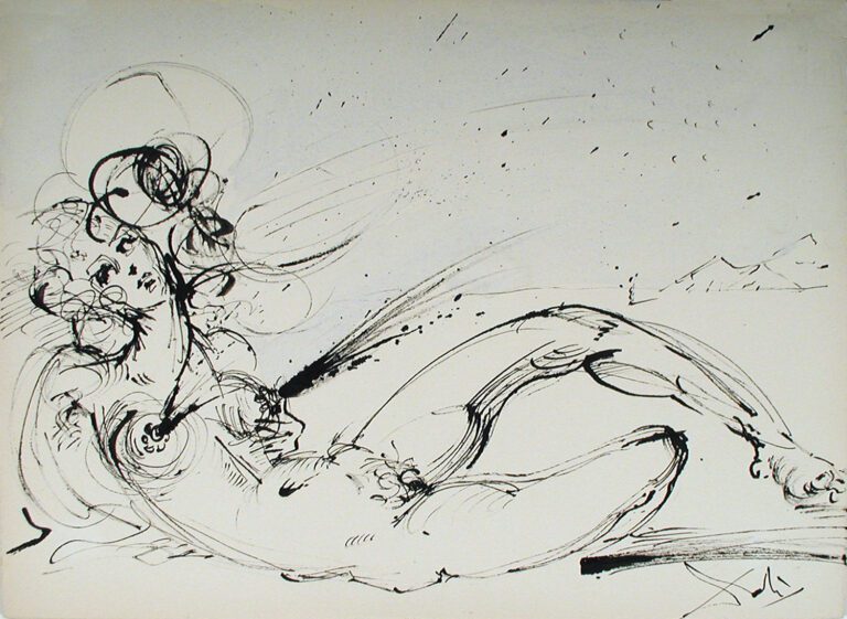 A drawing of a person laying on the ground