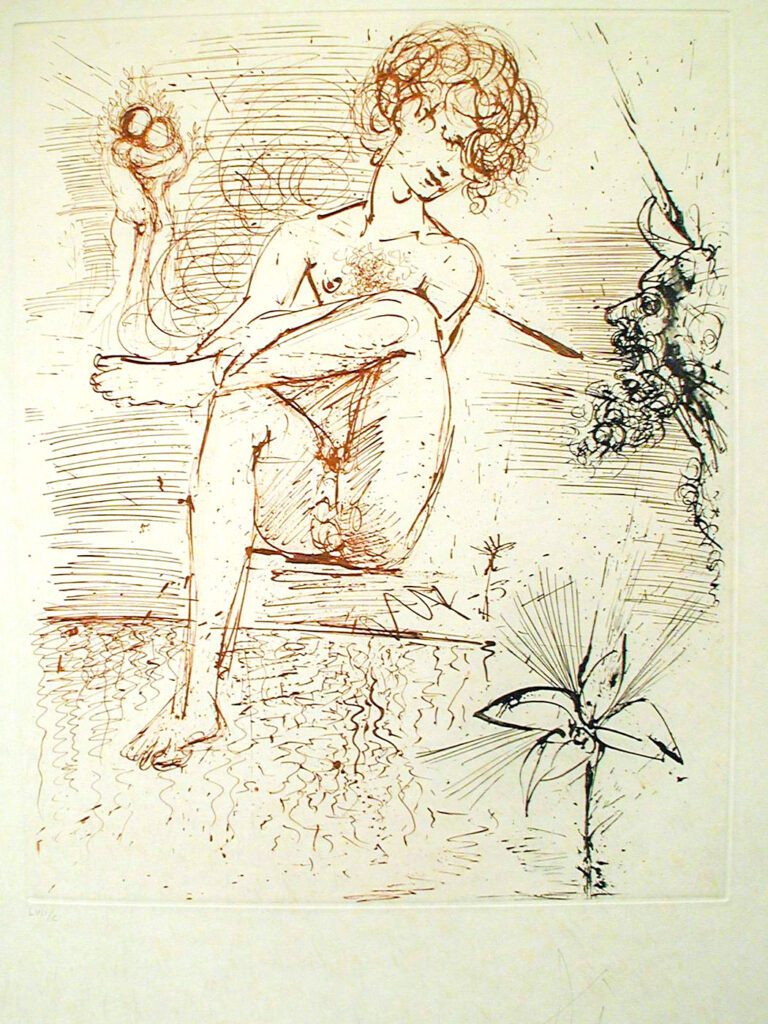 A drawing of a woman sitting on the ground