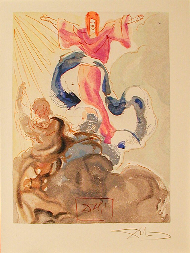 A painting of a person jumping in the air