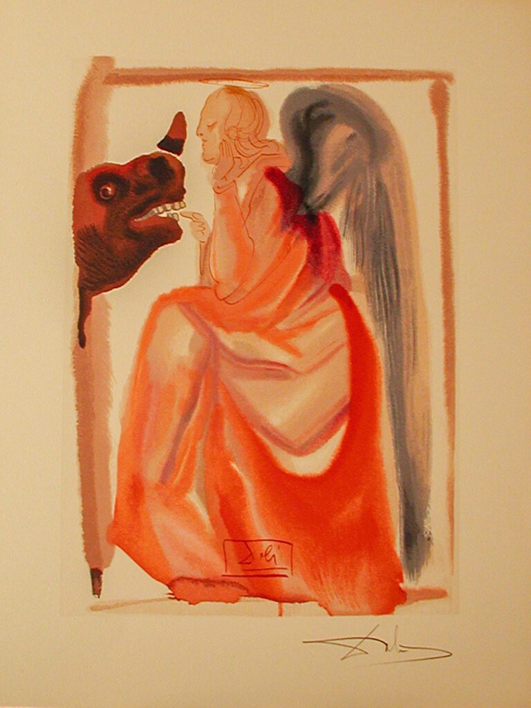 A painting of an angel and a dog