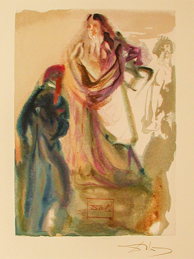 A painting of a woman in a colorful dress