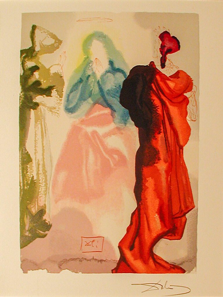 A painting of two women in different outfits