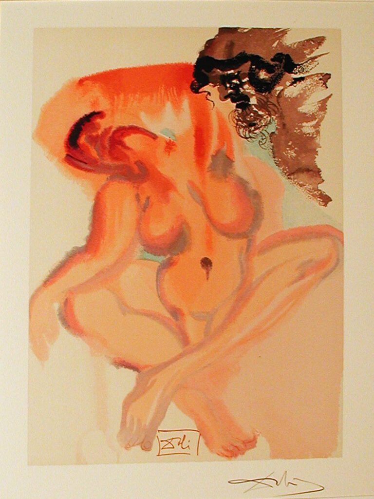 A painting of a naked woman with orange skin.