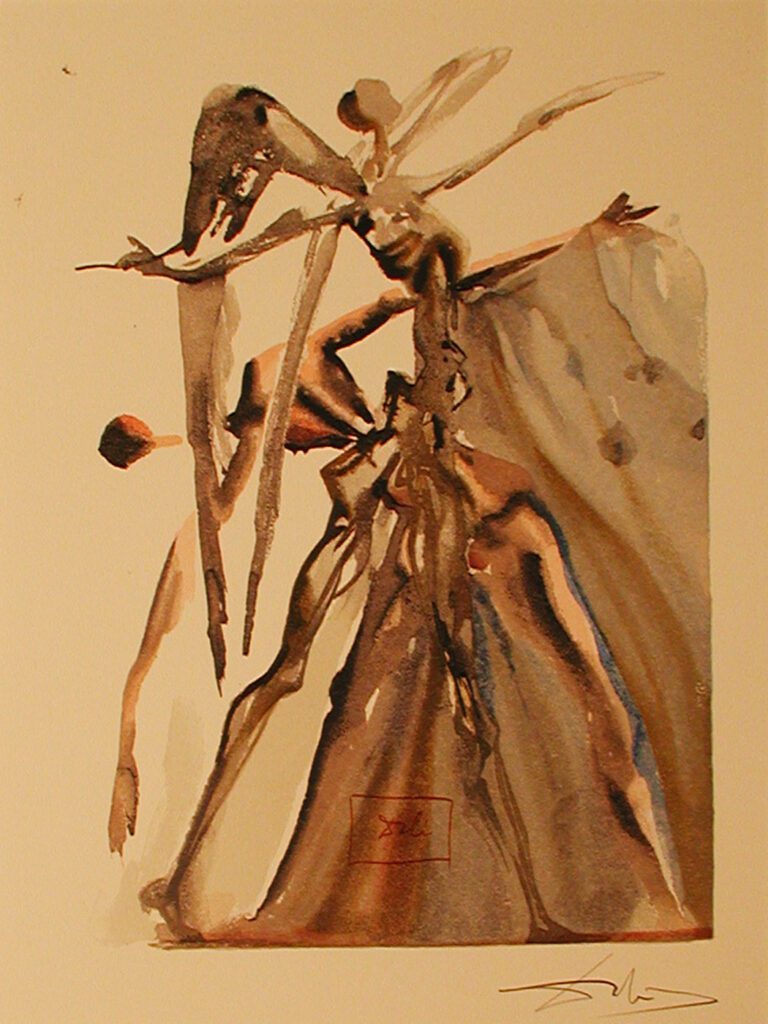 A painting of a plant with brown leaves