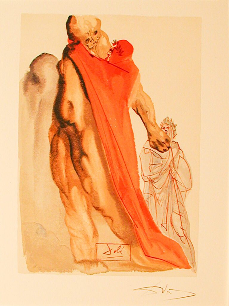 A painting of a man in red and white