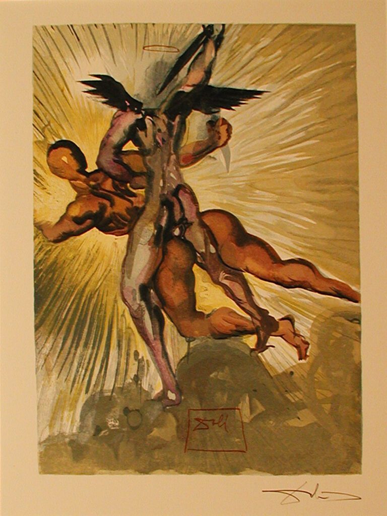 A painting of two men fighting each other.