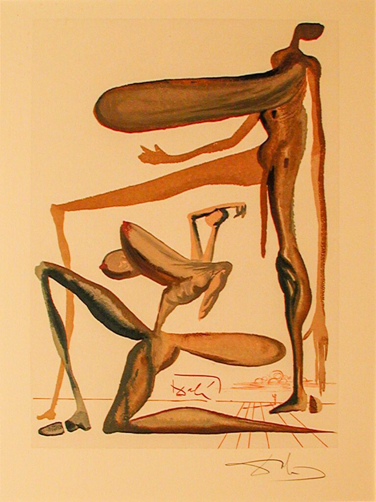 A painting of three different people standing next to each other.