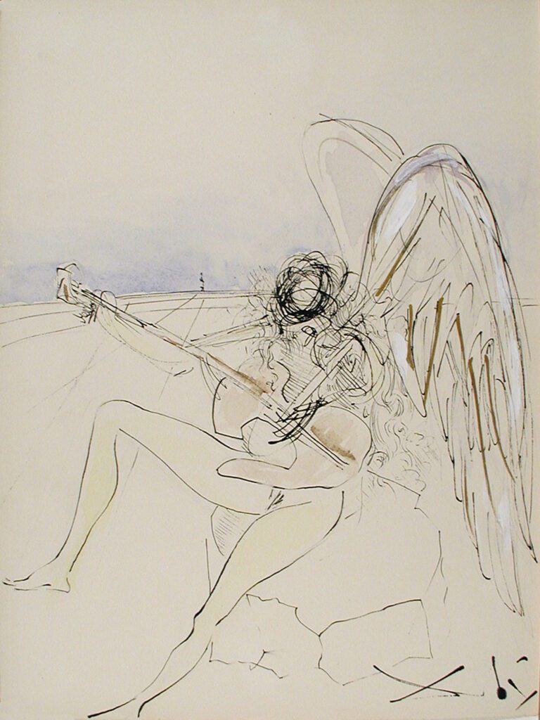 The Angel Playing a Guitar Sketch on a Paper