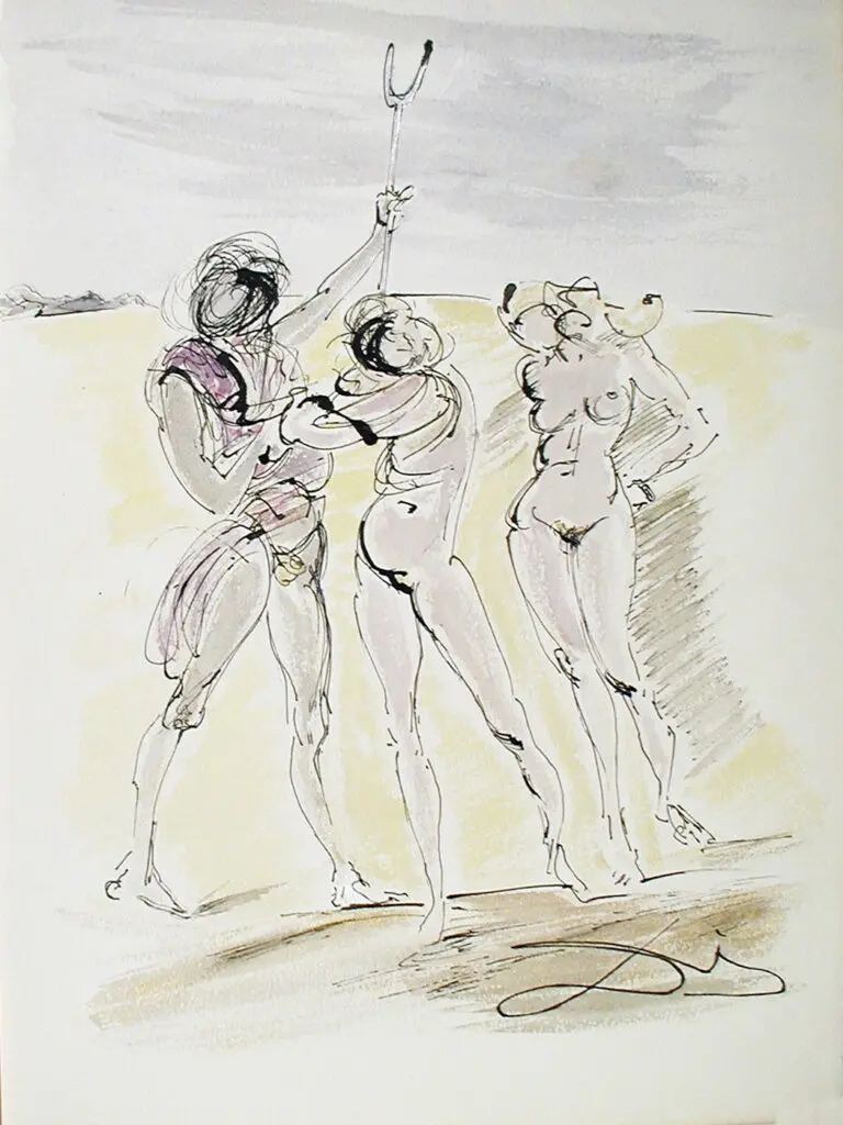 Three Figures of Humans Drawn With a Pen Sketch